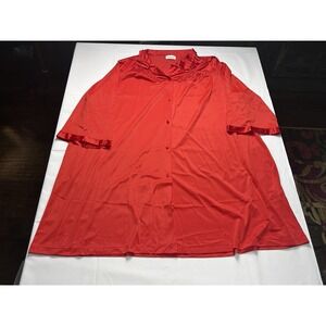 Vintage Vanity Fair Red Nylon Robe 3XL Irregular Satin Trim Glam Retro Lounge